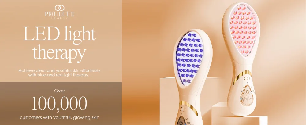 LumaGlow Red & Blue LED Light Therapy by Project E Beauty | Anti-Aging & Anti-Acne | Fine Lines & Wrinkle Scars | Calms Inflammation & Sensitive Skin | Handheld Device | Spa & Home Use - LED light therapy anti-acne anti-aging reduce wrinkles clear skin collagen boost tighter skin