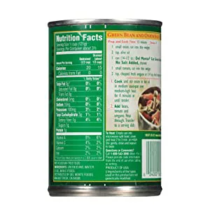 Del Monte Canned Fresh Cut Blue Lake Green Beans, 14.5 Ounce - Back Nutritional Information