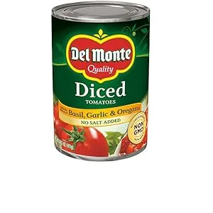 Del Monte Canned Diced Tomatoes with Basil, Garlic and Oregano, No Salt Added, 14.5 Ounce - Del Monte Canned Diced Tomatoes with Basil, Garlic and Oregano, No Salt Added