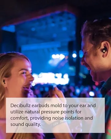 Decibullz Custom Molded Security Radio Surveillance Earpiece Set, Thermo-Fit Designed for Clear Acoustic Tube Radios, Isolation - A couple wearing earbuds that use natural pressure points for noise isolation and sound quality.