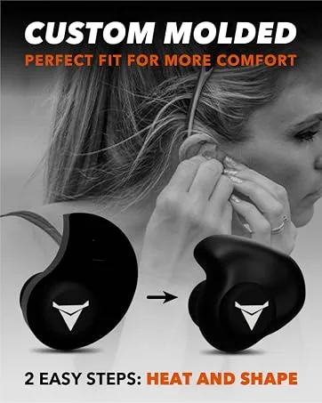 Decibullz Custom Molded Security Radio Surveillance Earpiece Set, Thermo-Fit Designed for Clear Acoustic Tube Radios, Isolation - A woman with custom-molded earbuds formed for comfort and a perfect fit in 2 steps: heat and shape