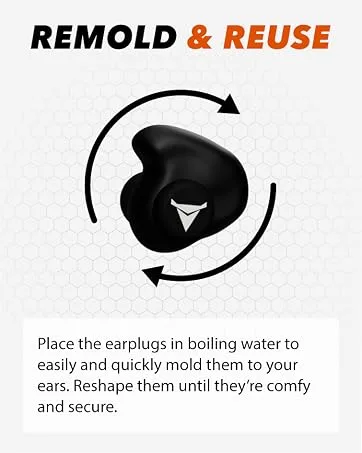 Decibullz Custom Molded Security Radio Surveillance Earpiece Set, Thermo-Fit Designed for Clear Acoustic Tube Radios, Isolation - An image of our reusable earplugs. Mold them to your ear shape by placing them in boiling water.