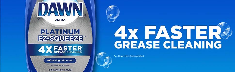 Dawn Dish Soap EZ-Squeeze Platinum Dishwashing Liquid + Non-Scratch Sponges for Dishes, Refreshing Rain Scent, Includes 3x18oz Bottles + 2 Sponges - 4x Faster Grease Cleaning