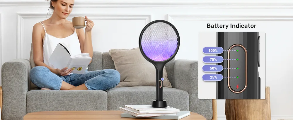 YISSVIC Bug Zapper Racket 4000 Volt Electric Fly Swatter Fly Zapper Dual Modes with Attractant Light Rechargeable Black - product information 3