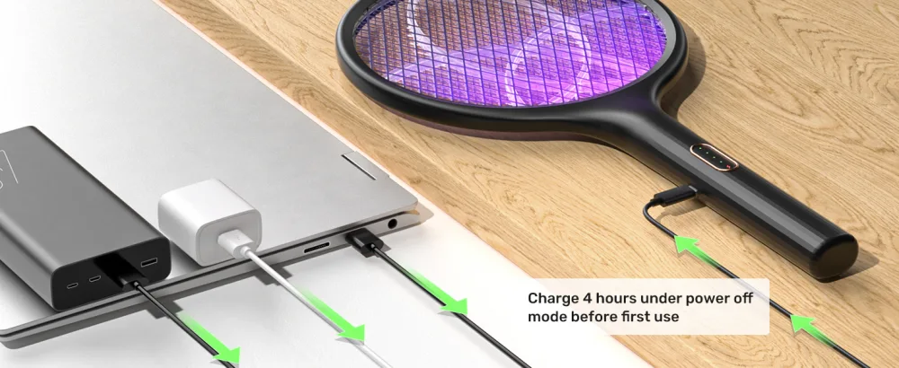 YISSVIC Bug Zapper Racket 4000 Volt Electric Fly Swatter Fly Zapper Dual Modes with Attractant Light Rechargeable Black - product information 6