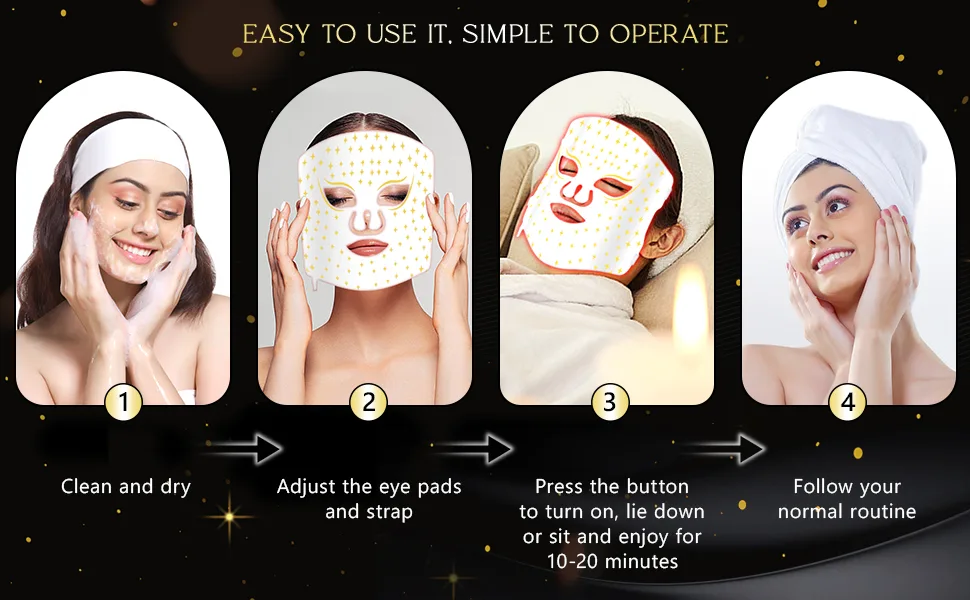 Red Light for Face 7 Colors LED Face Light Portable Red Face Light at-Home Use Black M1 Cp - led light for face