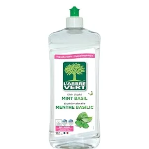 L Arbre Vert Hypoallergenic Dish Wash Liquid Soap - Eco Friendly with Plant Based Ingredients for Sensitive Skin Unscented - mint basil