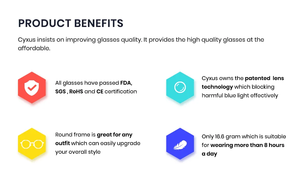 Cyxus Blue Light Glasses Round Wire Frame UV Blocking Filter Computer Glasses for Women Men Clear Lens Metal Eyewear Ultralight Relieve Digital Screen Eye Strain, Headache 01 - Gold - blue light blocking glasses
