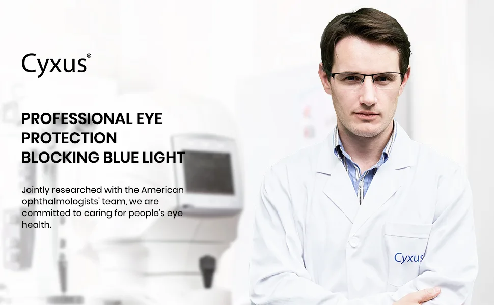 Cyxus Blue Light Glasses for Men Semi Rim Glasses Crystal Lens Rimless Glasses Computer Glasses UV Blocking Gaming Eyeglasses 02 - Tr90 Black Frame - Cyxus