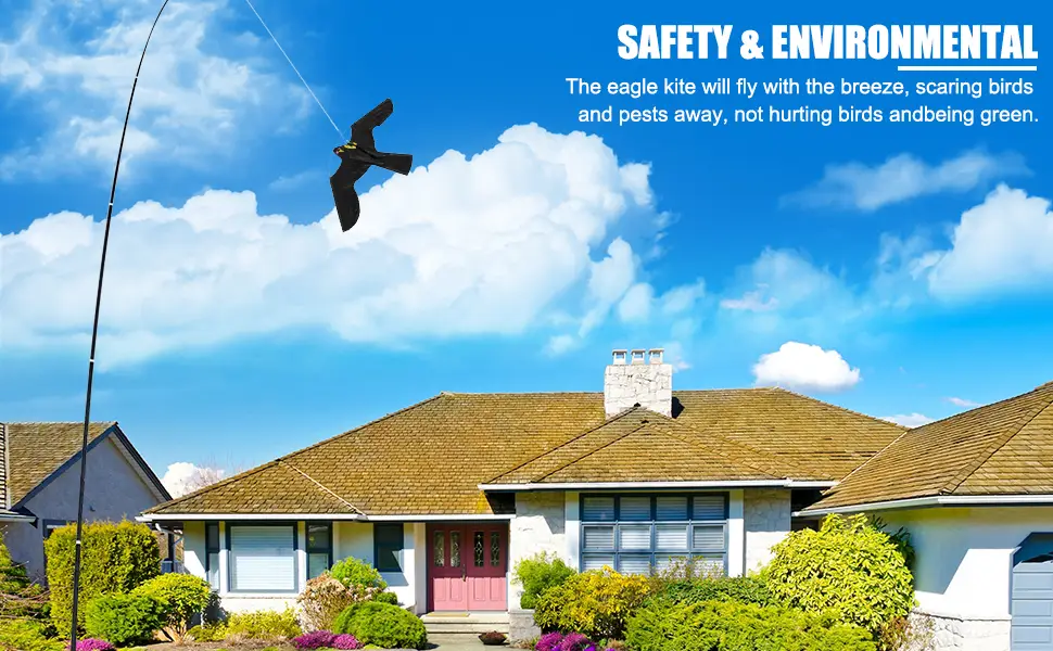 Bird Repeller Extendable Bird Repellent Scarer Flying Eagle Kite Shape with Telescopic Pole for Home Outdoor Garden Farm (7M) - Bird Repeller