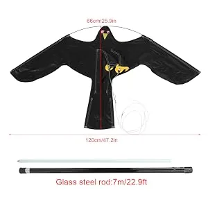 Bird Repeller Extendable Bird Repellent Scarer Flying Eagle Kite Shape with Telescopic Pole for Home Outdoor Garden Farm (7M) - Bird Repeller