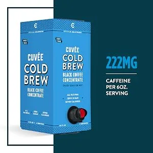 Cuve Coffee - Cold Brew Concentrate 36 oz/ 12 servings, Concentrated Coffee, Boxed Cold Brew Coffee on Tap, Black, Unsweetened, Direct Trade Coffee, and Ethically Sourced - Cold Brew Caffeine Per Serving