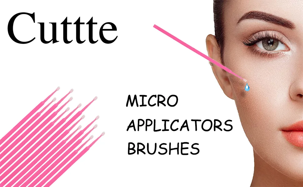 Cuttte 500 PCS Disposable Microbrush Applicators Microfiber Wands for Eyelashes Extensions and Makeup Application (Head Diameter: 2.0mm) Pink - micro applicators brushes