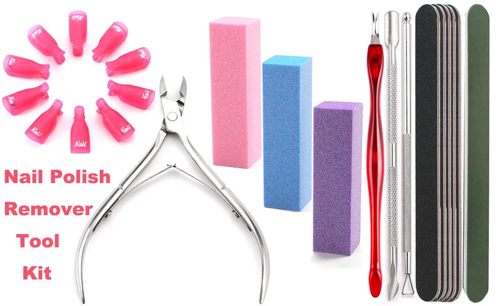 Cuticle Pusher and Cutter Remover - Borogo 23Pcs Double Sided Nail File, Rectangular Nail Buffer, Come with Cuticle Nipper Pedicure Cleaner Tool For Fingernail and Toenail Silver - Nail Polish Remover Tool Kit
