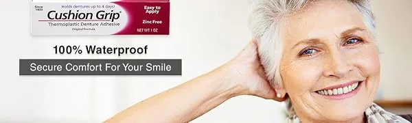 Cushion Grip - a Soft Pliable Thermoplastic for Refitting and Tightening Dentures 1 Oz (28 Grams) - 100% Waterproof. Secure Comfort.
