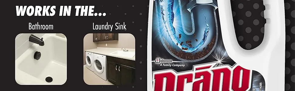 Drano Liquid Drain Clog Remover and Cleaner Unclogs and Removes Blockages from Showers and Sinks 900mL - for use in bathroom and laundry sink