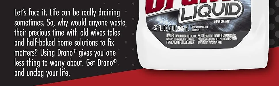 Drano Liquid Drain Clog Remover and Cleaner Unclogs and Removes Blockages from Showers and Sinks 900mL - get Drano and unclog your life