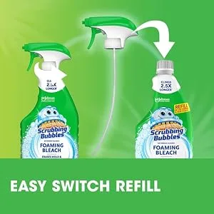 Scrubbing Bubbles Bathroom Cleaner with Bleach Attacks Mildew Stains on Tubs Shower Walls and More 946mL Spray - easy switch refill