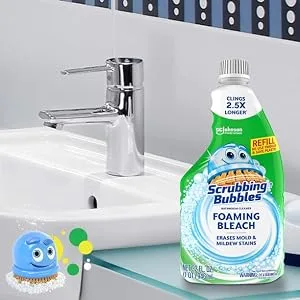 Scrubbing Bubbles Bathroom Cleaner with Bleach Attacks Mildew Stains on Tubs Shower Walls and More 946mL Spray - foaming bleach