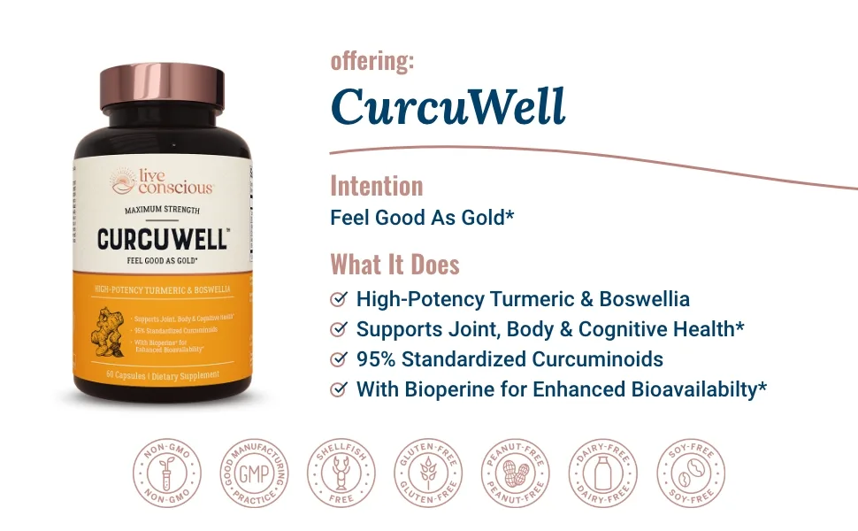 CurcuWell - Curcumin and Boswellia Blend | Maximum Strength Joint, Body and Cognitive Support - 30 Day Supply 60 Count (Pack of 1) - turmeric boswellia bioperine