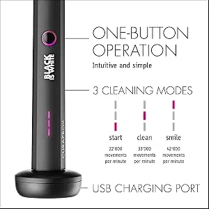 Curaprox Black is White Hydrosonic Electric Toothbrush with Charger and Travel Case - Three cleaning levels