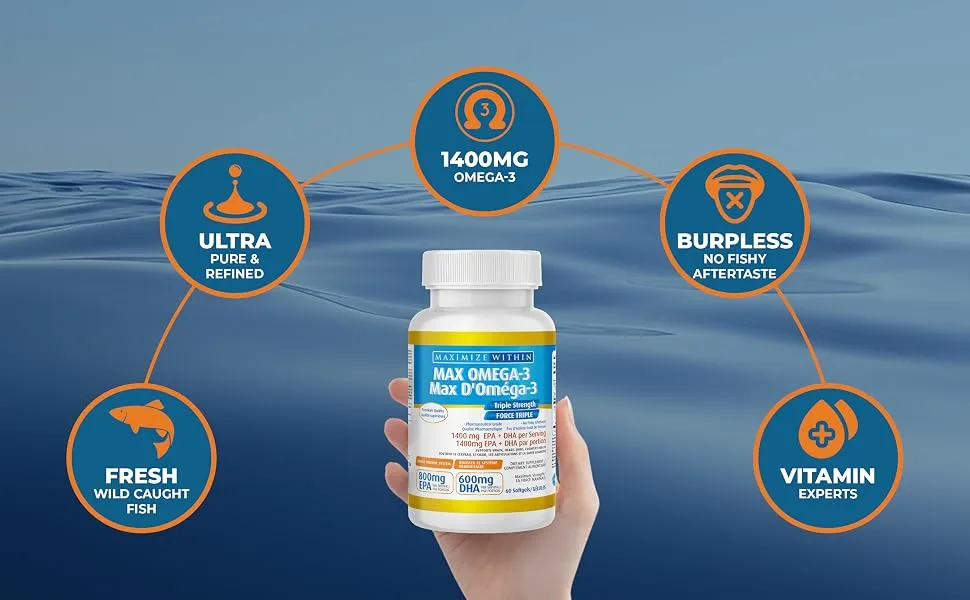 Maximize Within Max Omega 3 Triple Strength 60 softgel - burpless omega ultra omega omega fresh wild caught