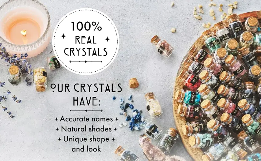 Crystals for Witchcraft 50 PCS - Bulk Crystals and Healing Stones - Crystal Sets for Witchcraft Supplies - Real Mini Crystals for Spell Jars - Real Crystal Witch Healing Crystals for Beginners Set - altar chakra rocks candle making grids wands jet selenite box magic real bottles pack aesthetic