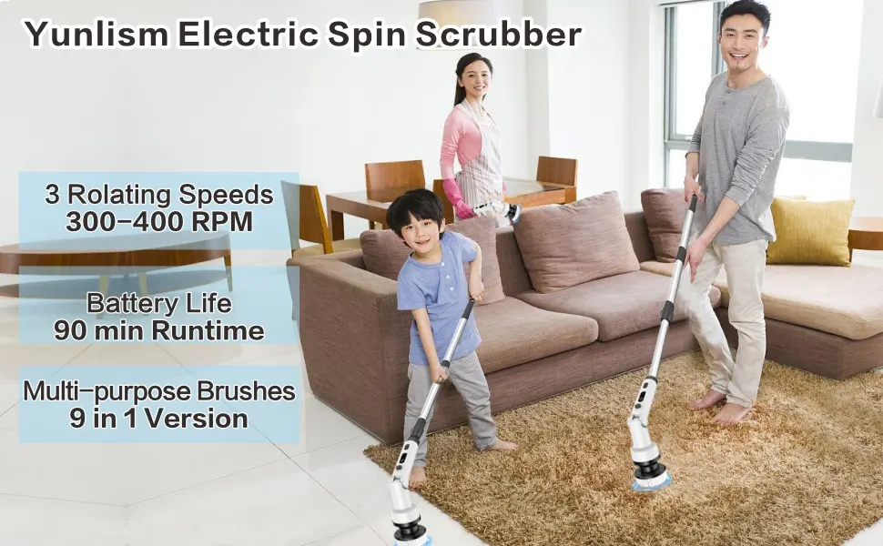 Yunlism Electric Spin Scrubber 2024 Upgraded Electric Scrubber for Cleaning with 9 Replaceable Brush Heads 3 Adjustable Speeds Electric Scrubber - product information 1