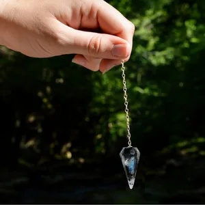 Crystal Pendulum for Divination - Dowsing Pendulum with Chakra Chain and Crystal Ball for Reiki Healing and Crystal Grid Meditation Rainbow Moonstone - crystal pendulum dowsing divination
