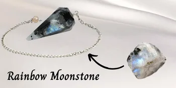 Crystal Pendulum for Divination - Dowsing Pendulum with Chakra Chain and Crystal Ball for Reiki Healing and Crystal Grid Meditation Rainbow Moonstone - rainbow moonstone pendulum