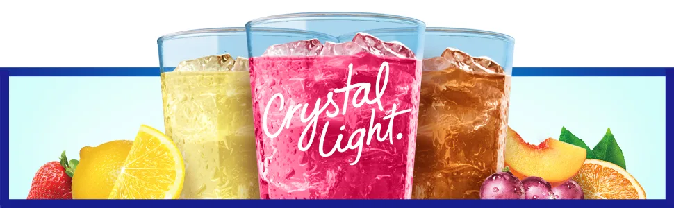 Crystal Light Sugar-Free Raspberry Green Tea Naturally Flavored Powdered Drink Mix 60 Count Pitcher Packets - Three refreshing glasses of Crystal Light surrounded by fresh fruit