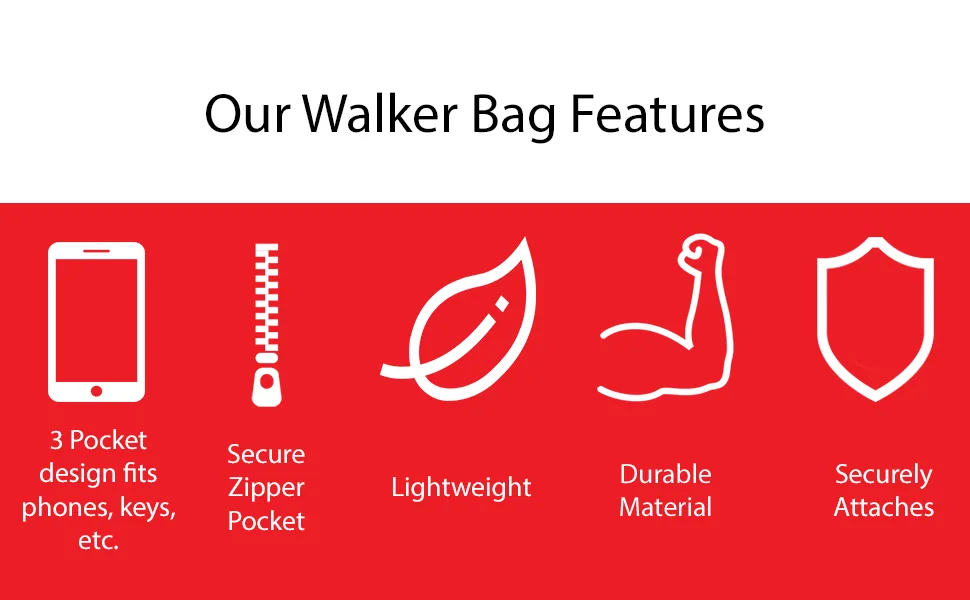 Crutcheze Walker Bag Small- Safe Walker Basket for Folding Walkers and Rollators - Fits All Styles - Tote Caddy Pouch for Elderly, Seniors, Handicap, Disabled - crutcheze walker bag features