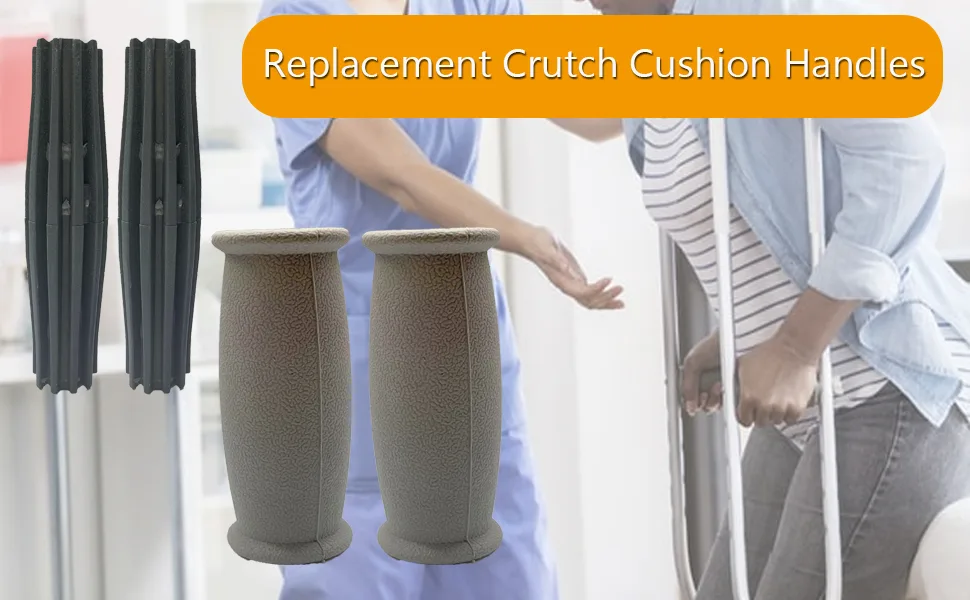 Crutch Solid Hand Grips KitCrutch Solid Hand Grips Kits, Replacement Cushion Handles Medical Drive Cane Crutch Handgrips, 2 Pcs Gray-V - Crutch Hand Grip Drive cane Cushion