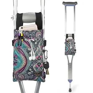 Crutch Bag Universal Crutches Accessory Crutch Carryon Pouch (Black, Pu Leather) - Crutch Bag