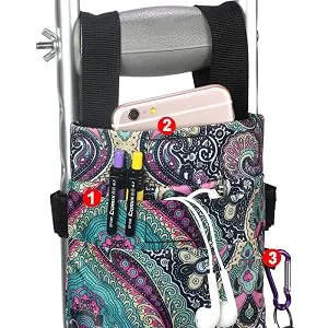 Crutch Bag Universal Crutches Accessory Crutch Carryon Pouch (Black, Pu Leather) - Crutch Bag