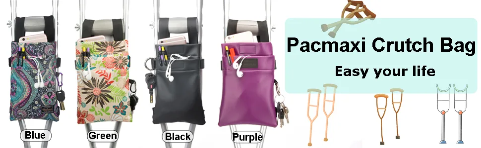 Crutch Bag Universal Crutches Accessory Crutch Carryon Pouch (Black, Pu Leather) - Pacmaxi Crutch Bag