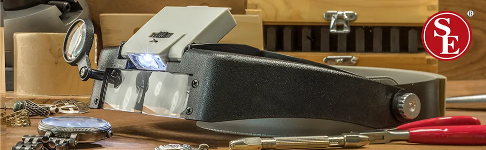 SE MH1047L Illuminated Bino Head Magnifier 3 Lens Powers: 1.6X 1.6X 4X - product information 1
