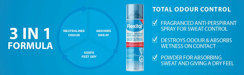 Flexitol Foot Odour Powder Spray for Smelly Feet (143g) - flexitol