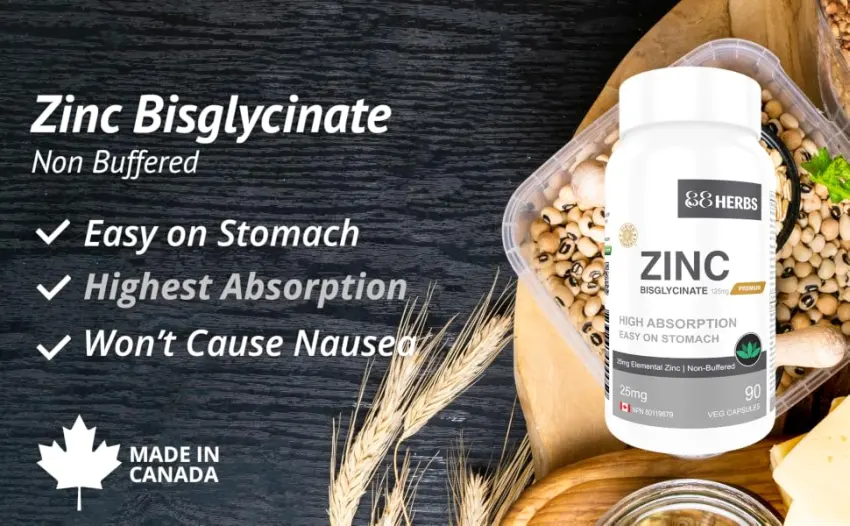 Zinc Bisglycinate Highest Absorption Non Buffered Premium Grade - 90 Veg Caps 25 mg (Elemental Zinc) - zinc bisglycinate