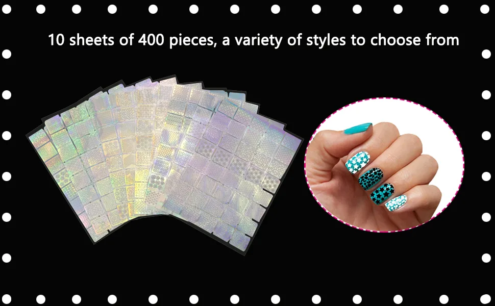 400 Pieces Nail Vinyls Stencil Kit Nail Guide Template&Sticker for Nail Art Tips Decals Total 10 Sheets Mixed 36 Designs - product information 3