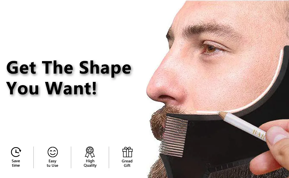 K-Brands Beard Shaper with inbuilt Comb and Barber Pencil Liner - Beard Stencil Lineup Guide - Styling Template Shaping Tool for Men - Black - barbero tablier taille barba black easy to use premium quality high gift groom stencils accesoire
