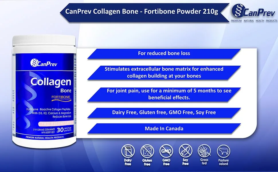 CanPrev Collagen Bone | Fortibone 213g Powder with Bioactive Collagen Peptides Hydrolyzed for Enhanced Absorption Supporting Strong Bones - B081ZDFQG9