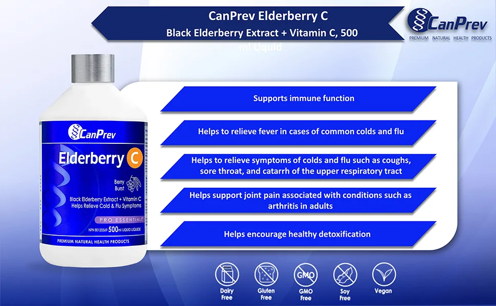 CanPrev Elderberry C | Black Elderberry Extract + Vitamin C | 500 ml Liquid - B0BSJ3F3X9