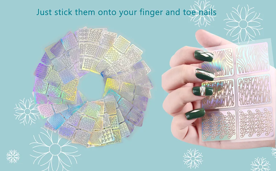 Xmasir 24 Sheets(Small 144 Pieces) Nail Vinyls Nail Stencil Sticker Set for Nail Art Stickers Tips Decals Nail Transfer Guide Template 36 Designs - product information 2