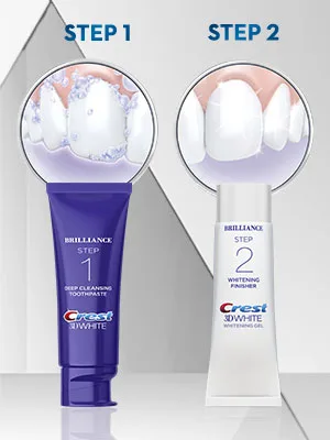 Crest 3D White Brilliance 2 Step Kit, Deep Clean Toothpaste (4oz) + Teeth Whitening Gel (2.3oz) - 2 Minutes for a whiter smile