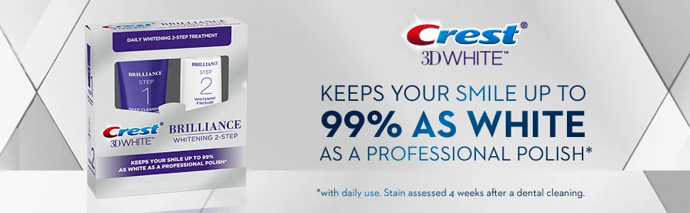 Crest 3D White Brilliance 2 Step Kit, Deep Clean Toothpaste (4oz) + Teeth Whitening Gel (2.3oz) - Crest 3D White Brilliance keeps your smile up to 99% as white as a professional polish.