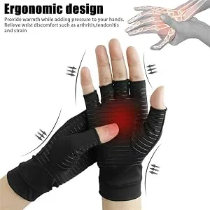 Chargenyang Anti-Slip Compression Arthritis Gloves Fingerless Copper Infused Gloves Pain Relief and Healing Medium - product information 5