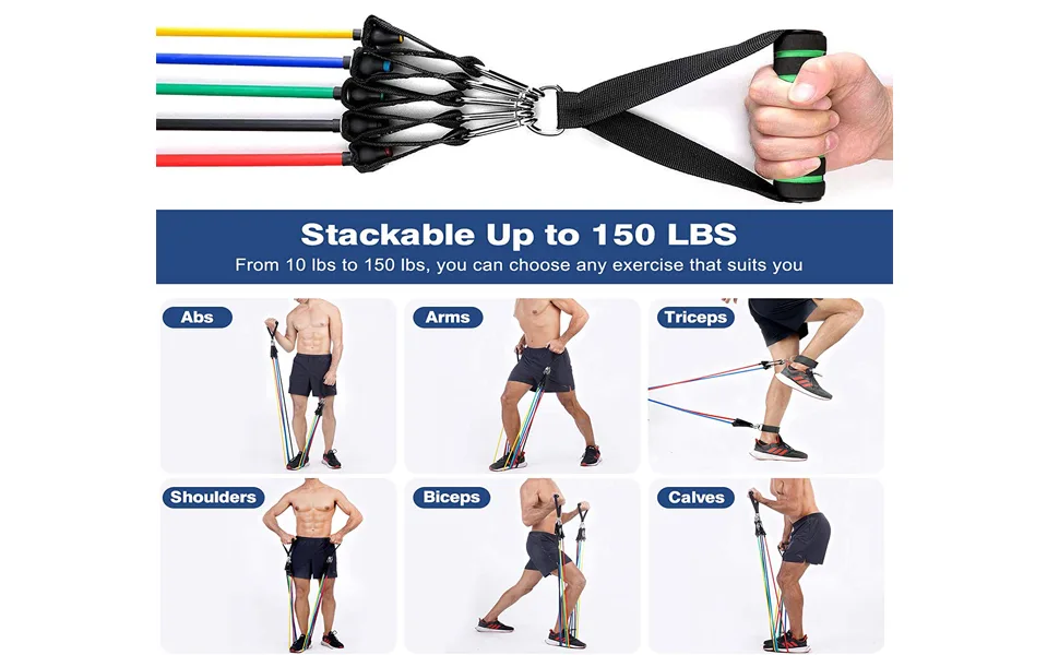 Exercise and Resistance Bands Set for Indoor and Outdoor Sports Fitness - stackable up to 150lbs