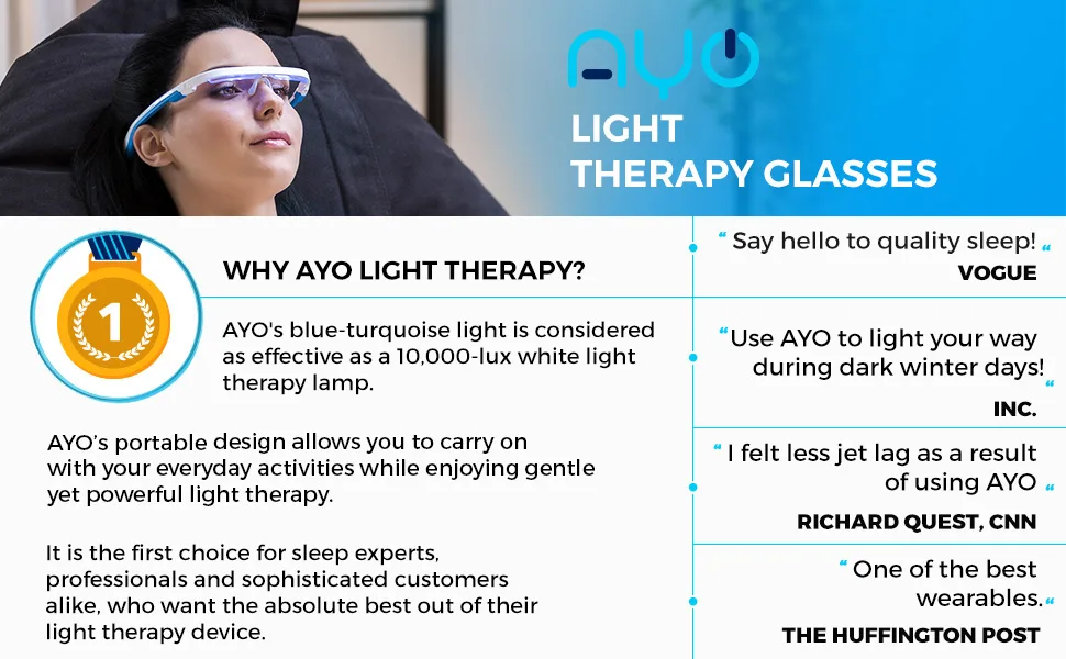 AYO: Sleep Better Beat Jet lag and Boost Your Energy! Premium Light Therapy Glasses Completely Controlled by The goAYO App. - AYO Intro