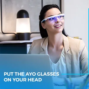 AYO: Sleep Better Beat Jet lag and Boost Your Energy! Premium Light Therapy Glasses Completely Controlled by The goAYO App. - Put on your head